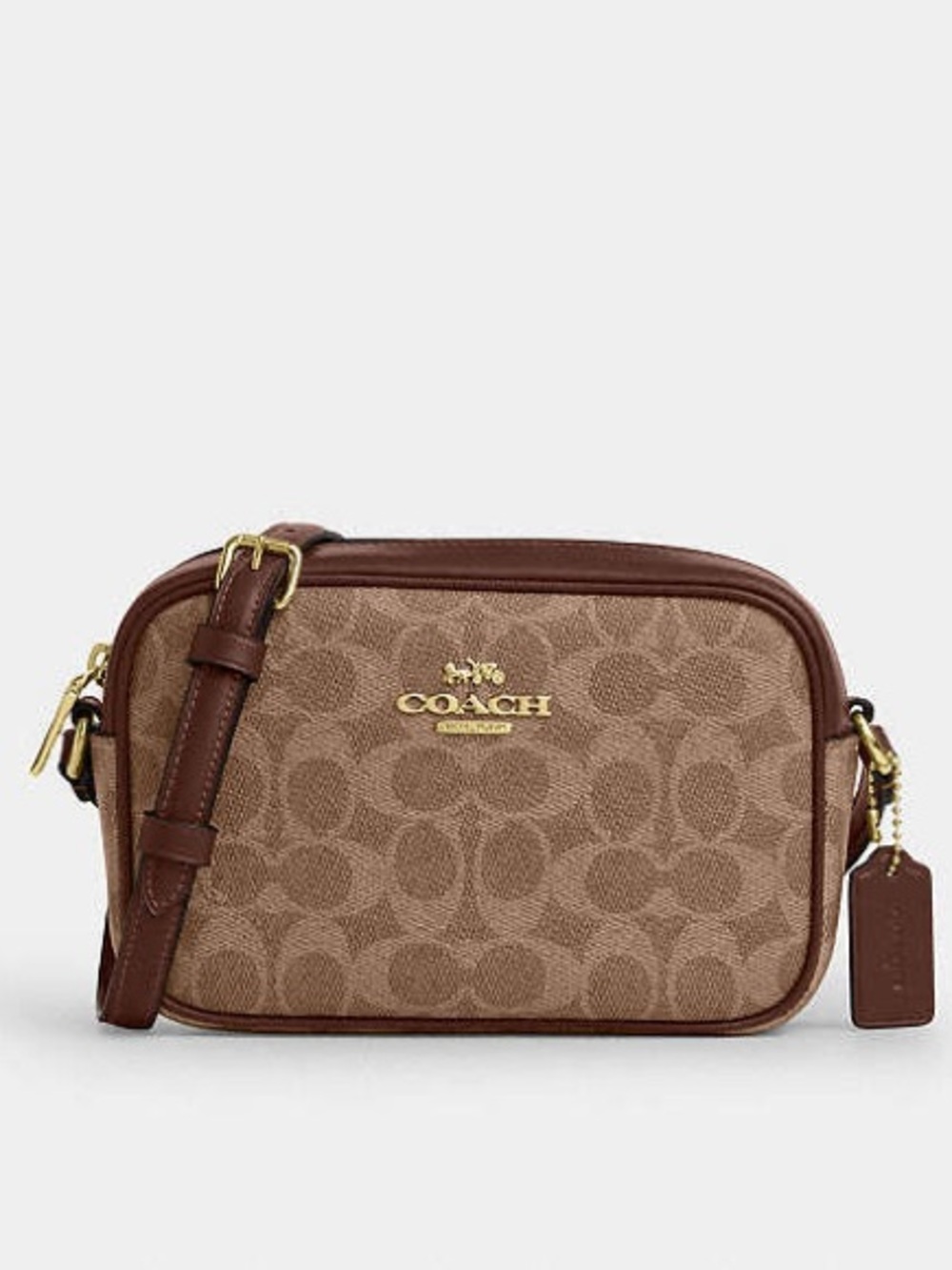 Coach Mini Jamie Camera Bag In Signature Canvas Gold/Tan/Brown Crossbody